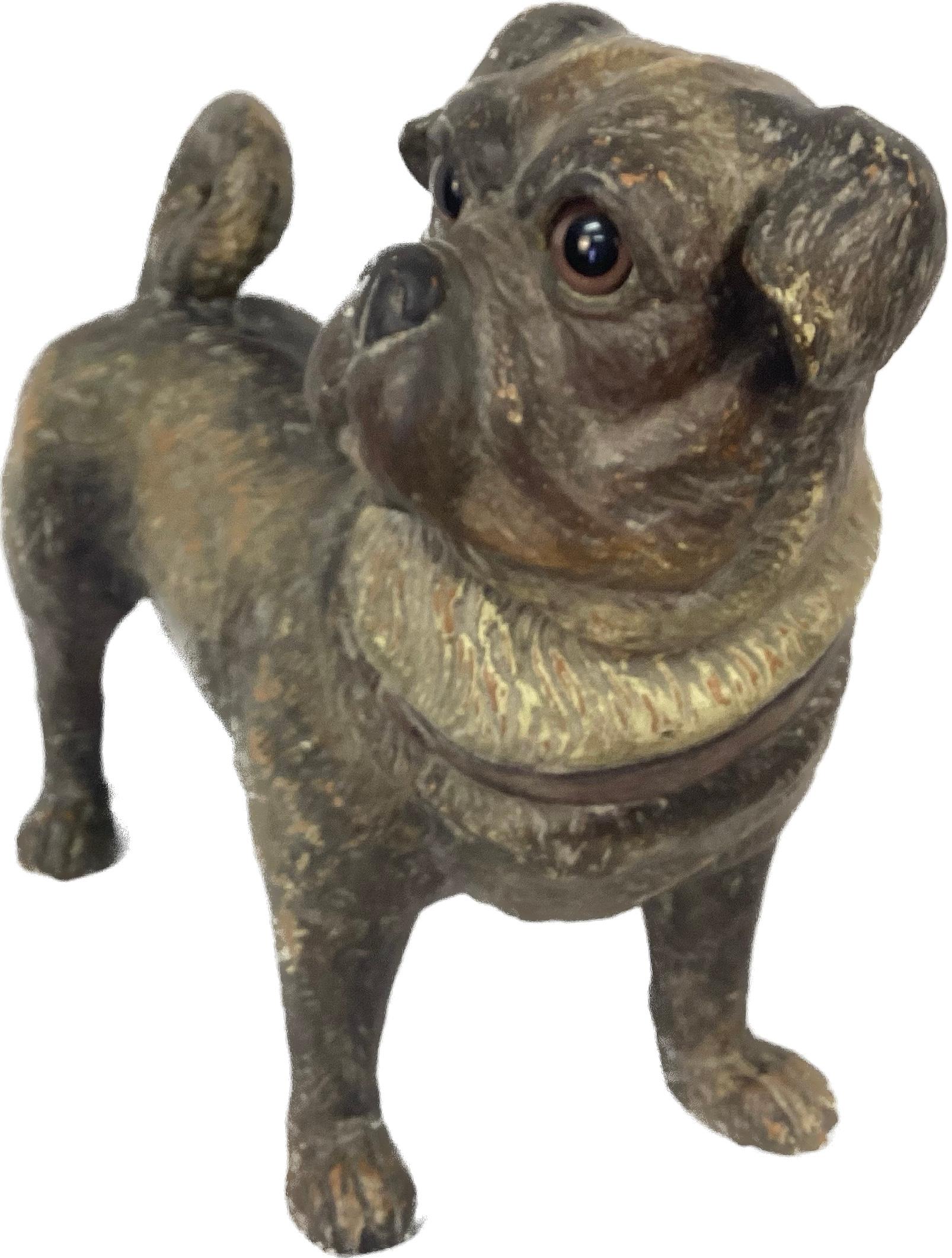Terracotta Mops Hund mit Glasaugen im Zustand „Gut“ im Angebot in Bradenton, FL