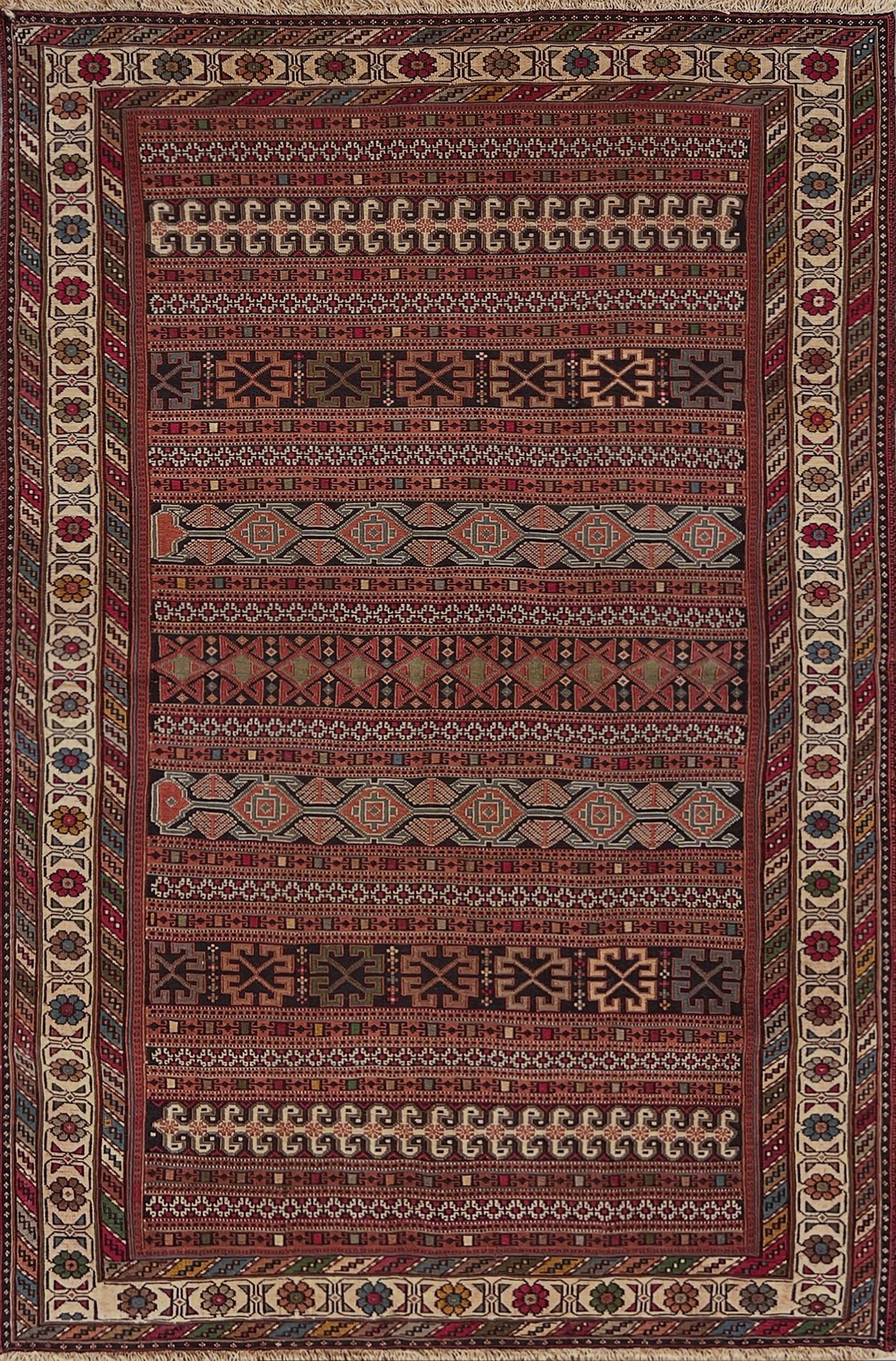 Soumak de terracota Rahrah - Alfombra Persa Vintage / Arte de Pared (3'2 "x5'5")- 1960s en venta