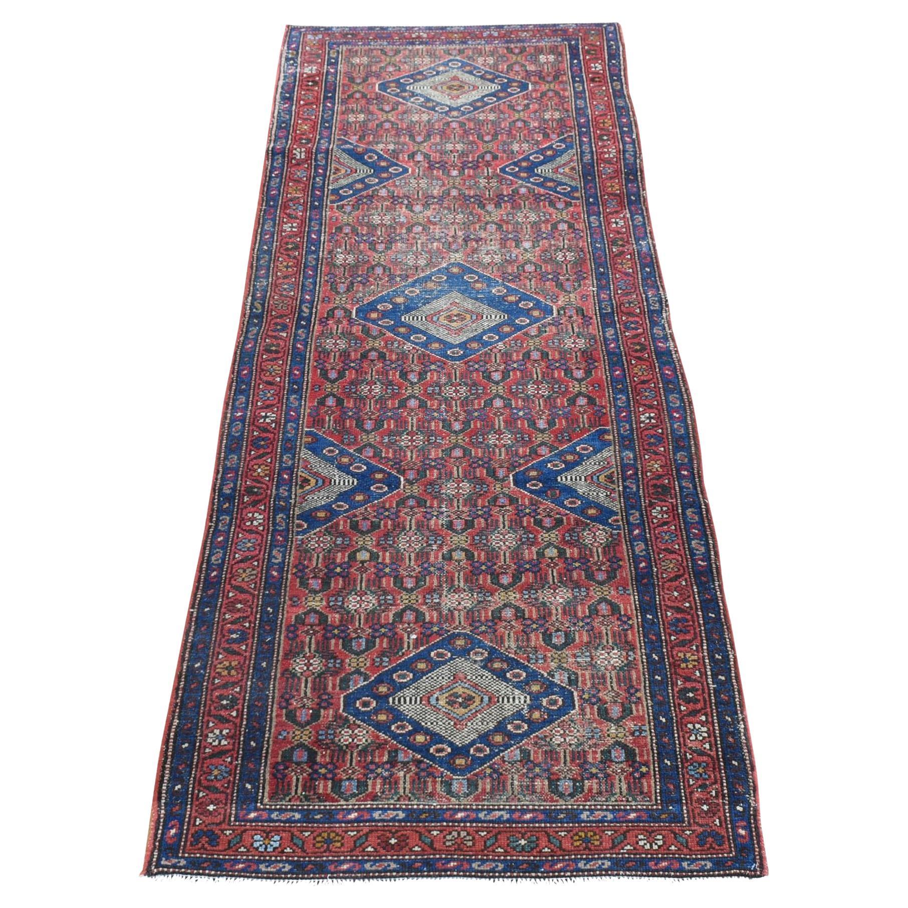 Terracotta Red Antique Persian Hamadan Soft Wool Hand Knotted Clean Runner Rug