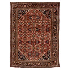 Terracotta Red Antique Persian Mahal Rug Traditional Herati Medallion Design