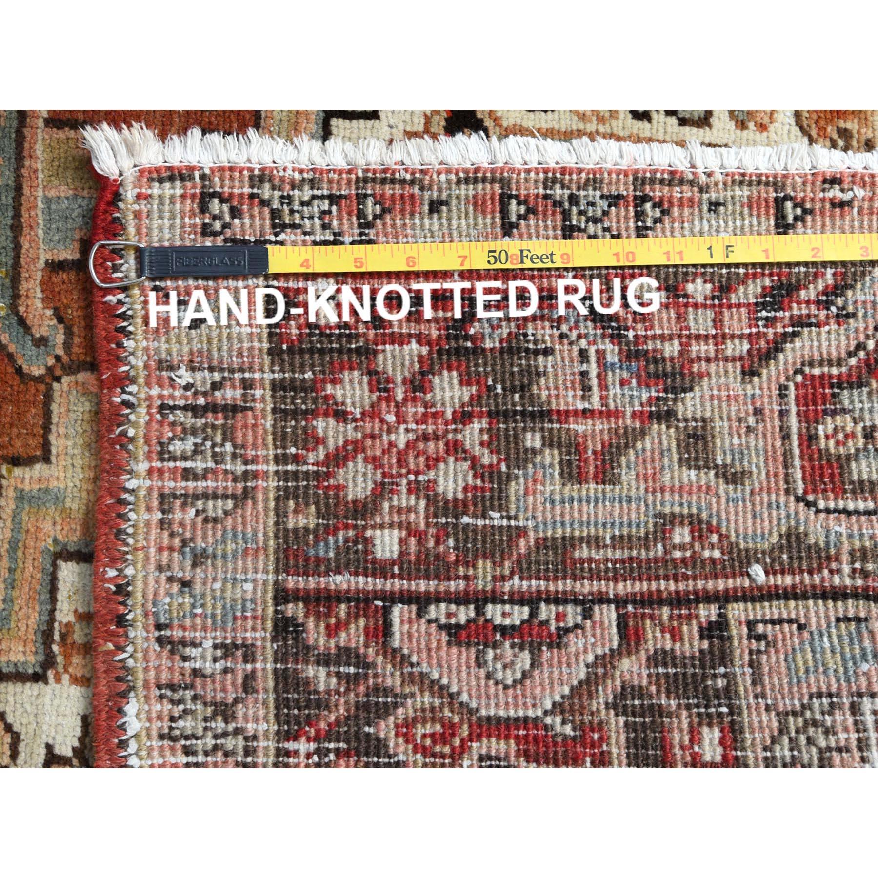 Terracotta Red Antique Reimagined Persian Heriz Distressed Wool Hand Knotted Rug 5