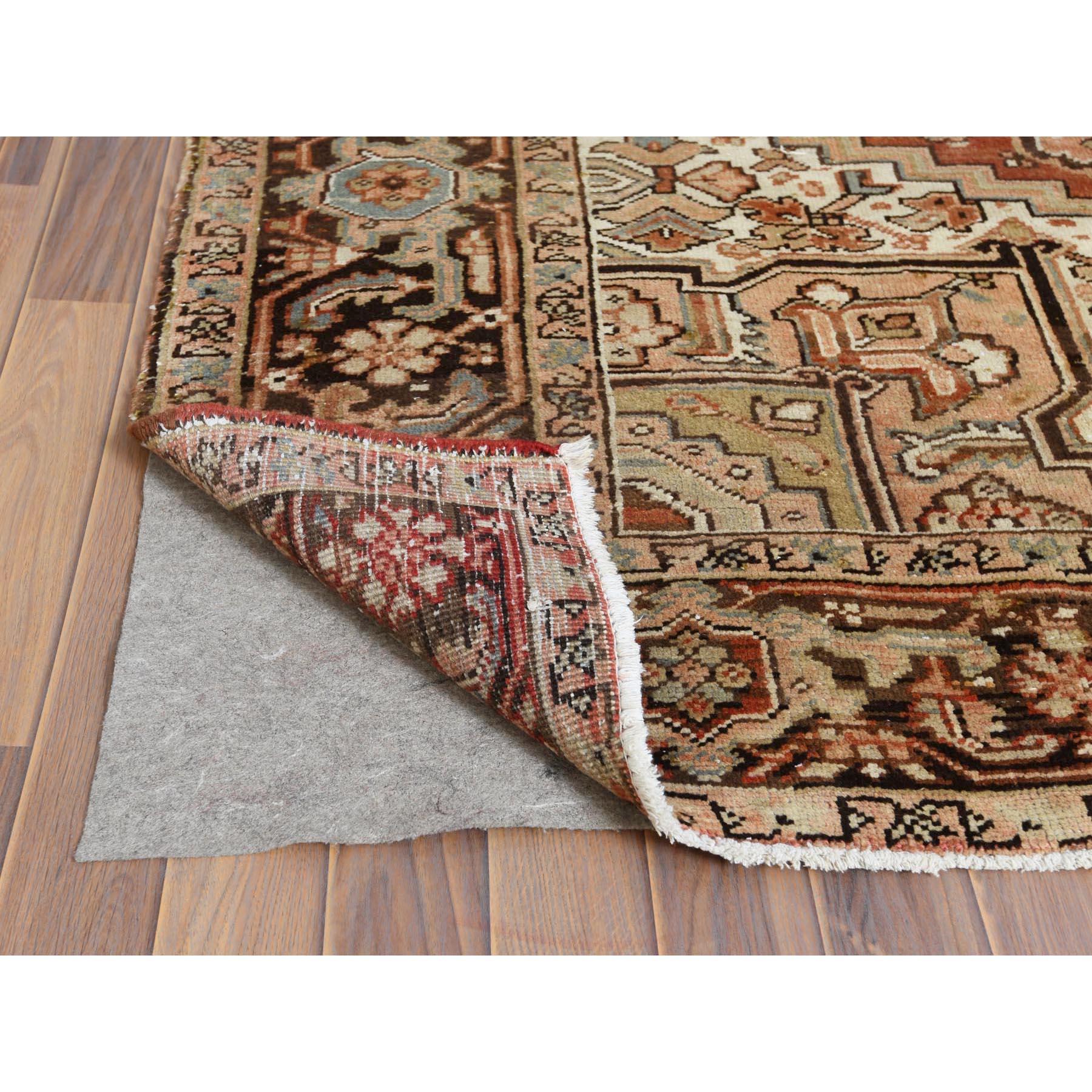 Hand-Knotted Terracotta Red Antique Reimagined Persian Heriz Distressed Wool Hand Knotted Rug