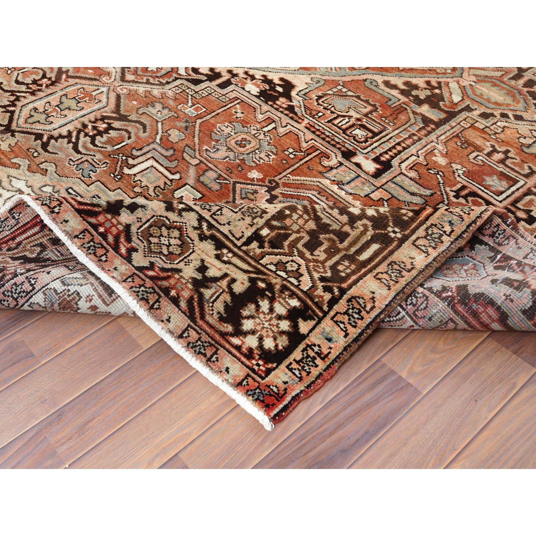 Mid-20th Century Terracotta Red Antique Reimagined Persian Heriz Distressed Wool Hand Knotted Rug