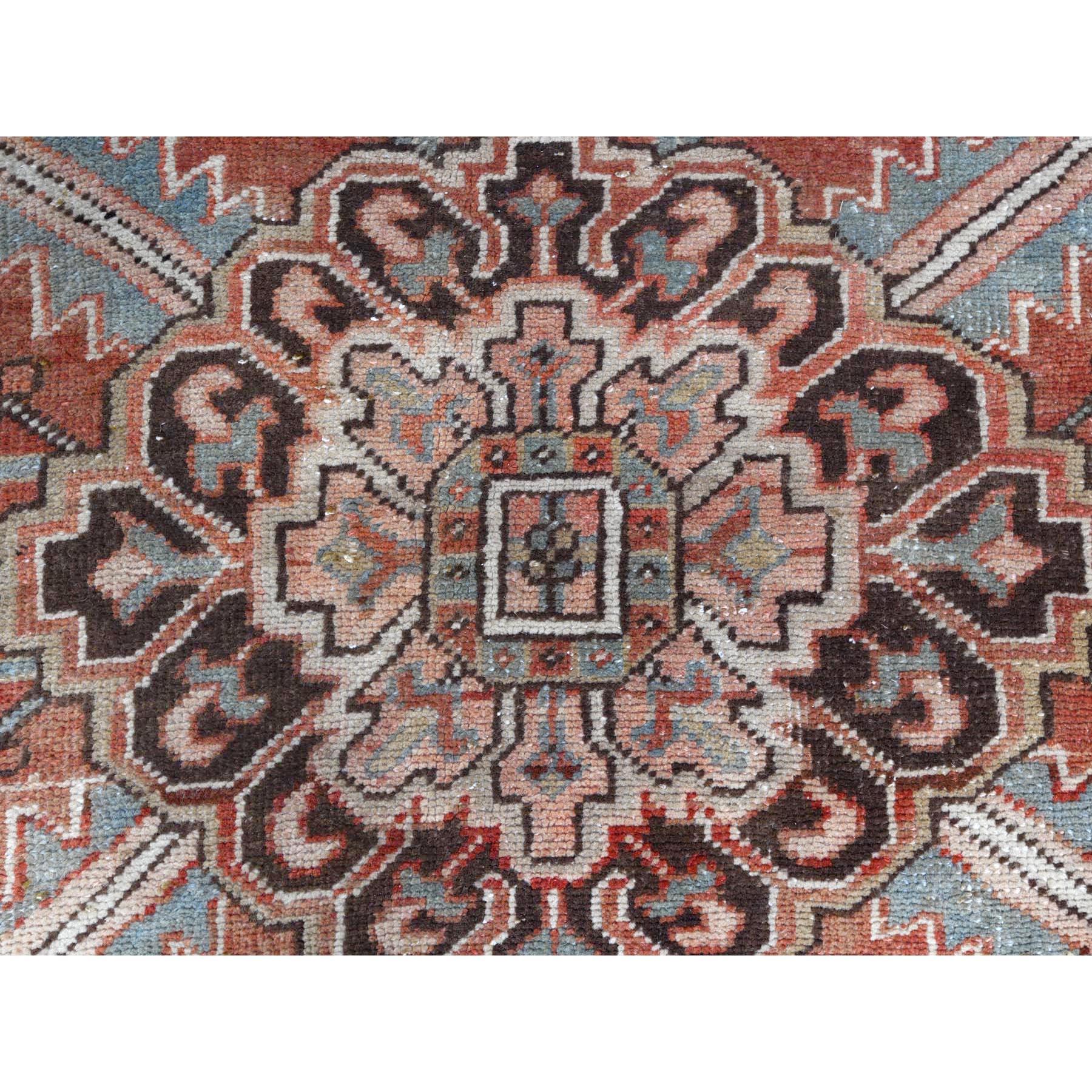 Terracotta Red Antique Reimagined Persian Heriz Distressed Wool Hand Knotted Rug 2