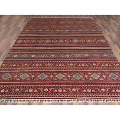 Terracotta Red Super Kazak Khorjin Design Hand Knotted Wool Rug 9'10" x 13'5"
