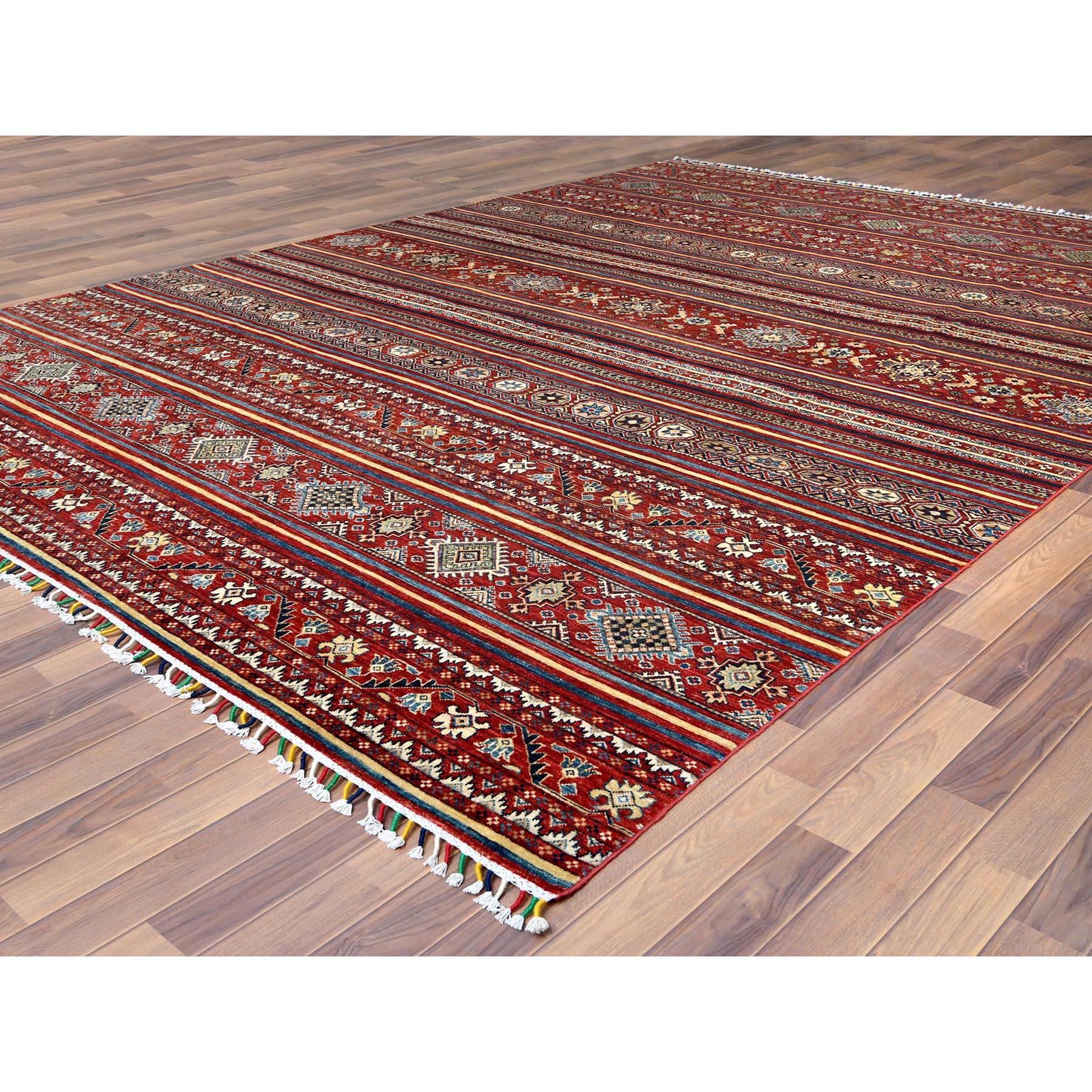Afghan Tapis rouge super Kazak Khorjin Design noué à la main 9'10