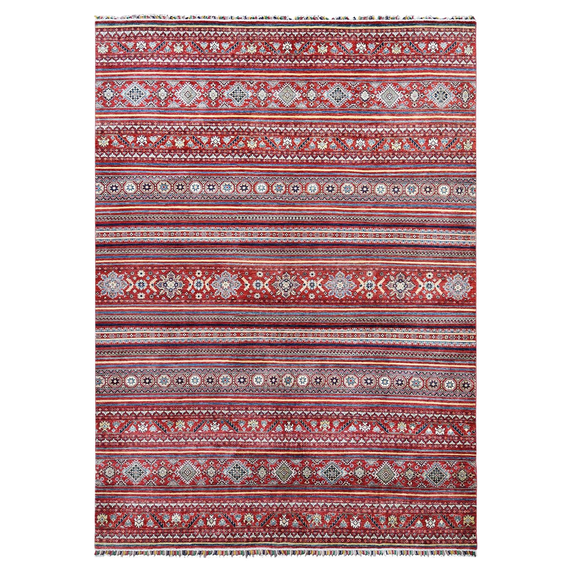 Terracotta Red Super Kazak Khorjin Design Hand Knotted Wool Rug 9'10" x 13'5"