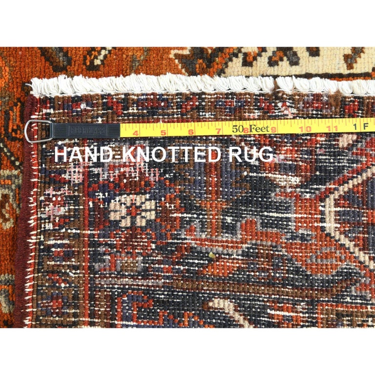 Terracotta Red Vintage Persian Heriz Rustic Look Soft Wool Hand Knotted Rug 6