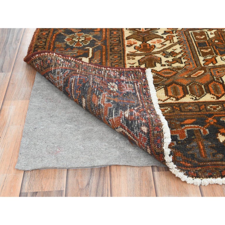 Terracotta Red Vintage Persian Heriz Rustic Look Soft Wool Hand Knotted Rug In Good Condition In Carlstadt, NJ