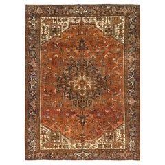 Terracotta Red Vintage Persian Heriz Rustic Look Soft Wool Hand Knotted Rug