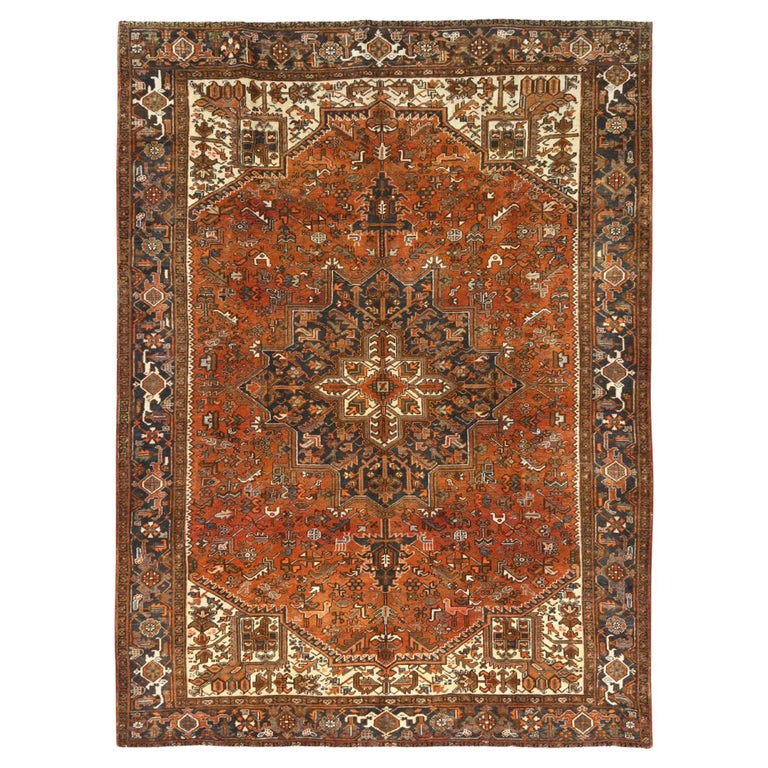 Terracotta Red Vintage Persian Heriz Rustic Look Soft Wool Hand Knotted Rug
