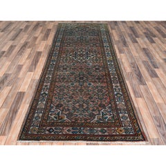 Terracotta Red Vintage Persian Husainabad Hand Knotted Worn Wool Distressed Rug