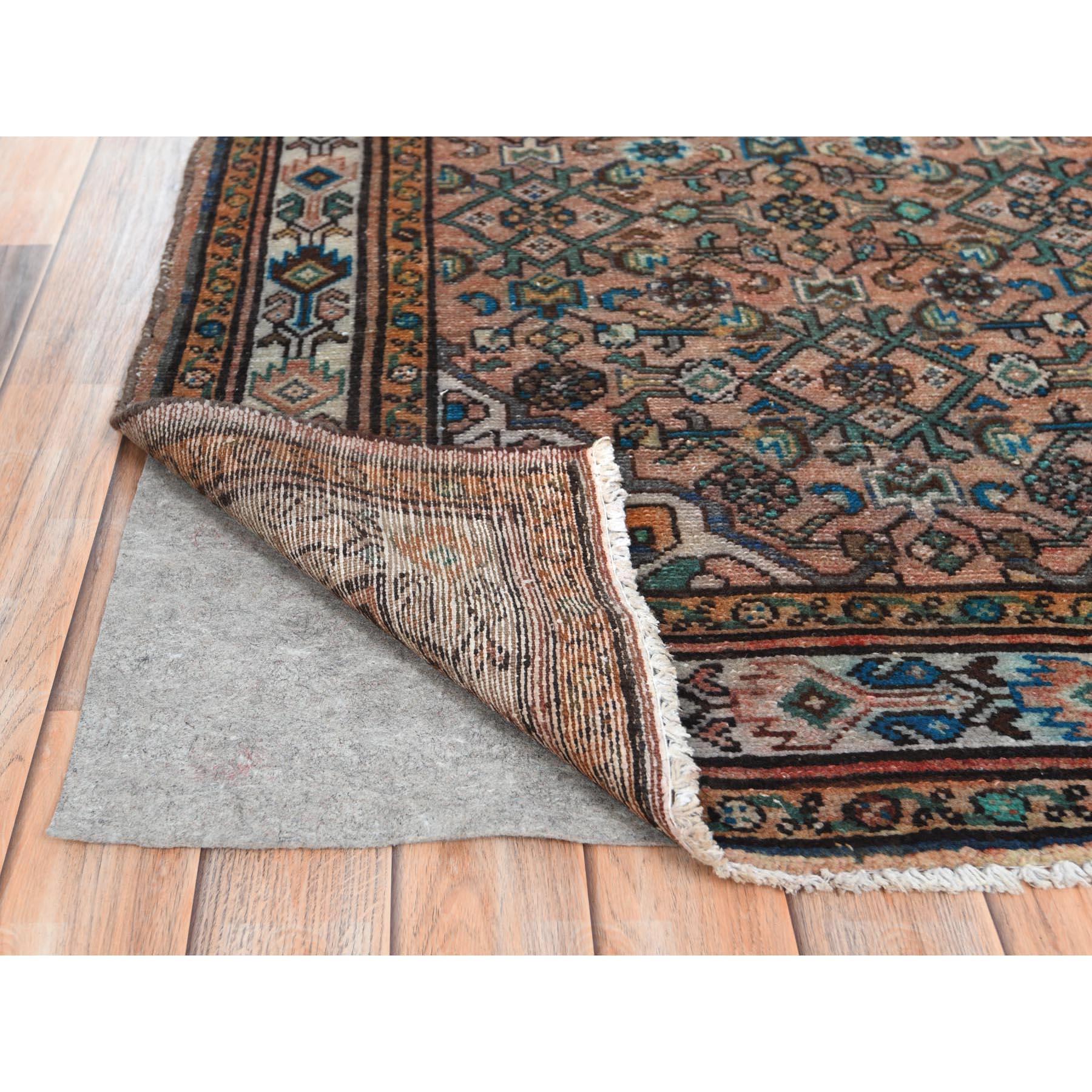 Medieval Terracotta Red Vintage Persian Husainabad Hand Knotted Worn Wool Distressed Rug For Sale