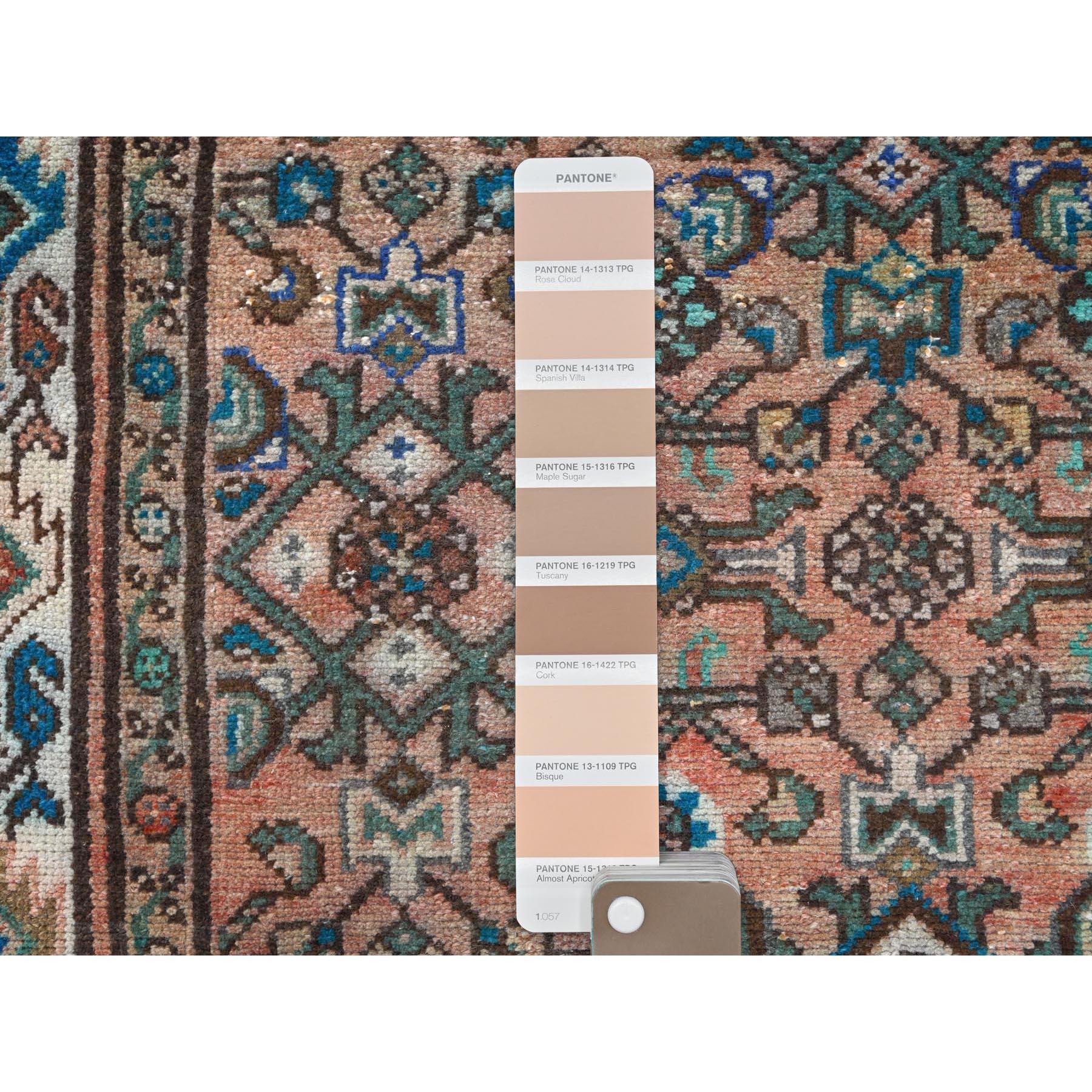 Hand-Knotted Terracotta Red Vintage Persian Husainabad Hand Knotted Worn Wool Distressed Rug For Sale
