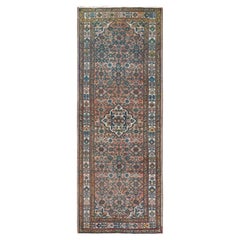 Tapis persan Husainabad vintage rouge terre cuite noué à la main et usé en laine vieillie