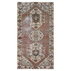 Terracotta Red, Worn Wool Hand Knotted Retro Persian Bakhtiar, Distressed Rug