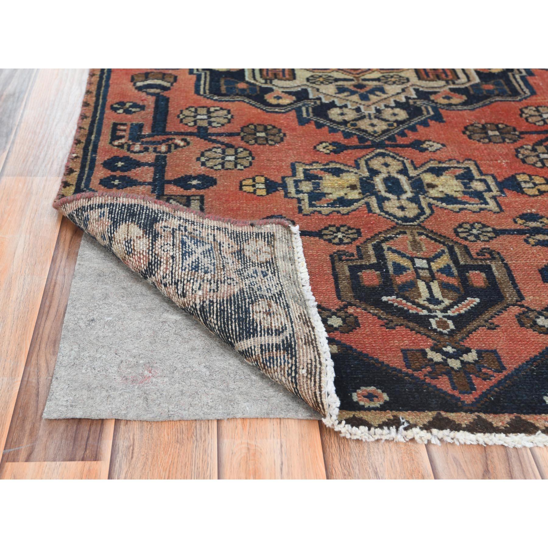 Medieval Terracotta Red Worn Wool Hand Knotted Vintage Persian Hamadan, Distressed Rug For Sale