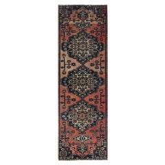 Terracotta Red Worn Wool Hand Knotted Vintage Persian Hamadan, Distressed Rug