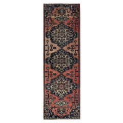 Terracota Rojo Lana Gastada Anudada a Mano Hamadan Persa Vintage, Alfombra Desgastada