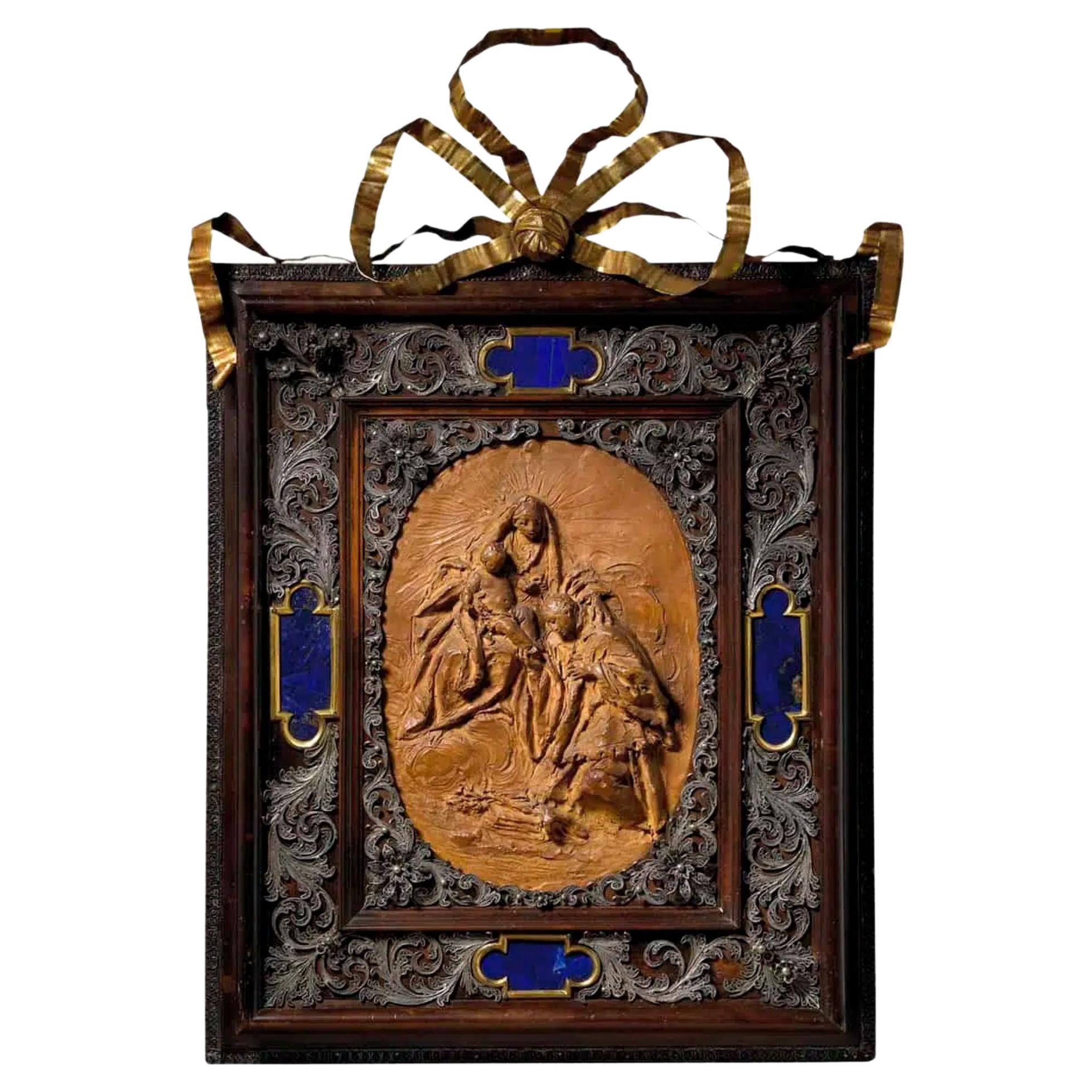 Terrakotta-Relief der Jungfrau und des Kindes, das sich dem Heiligen Philip Neri anschließt im Angebot