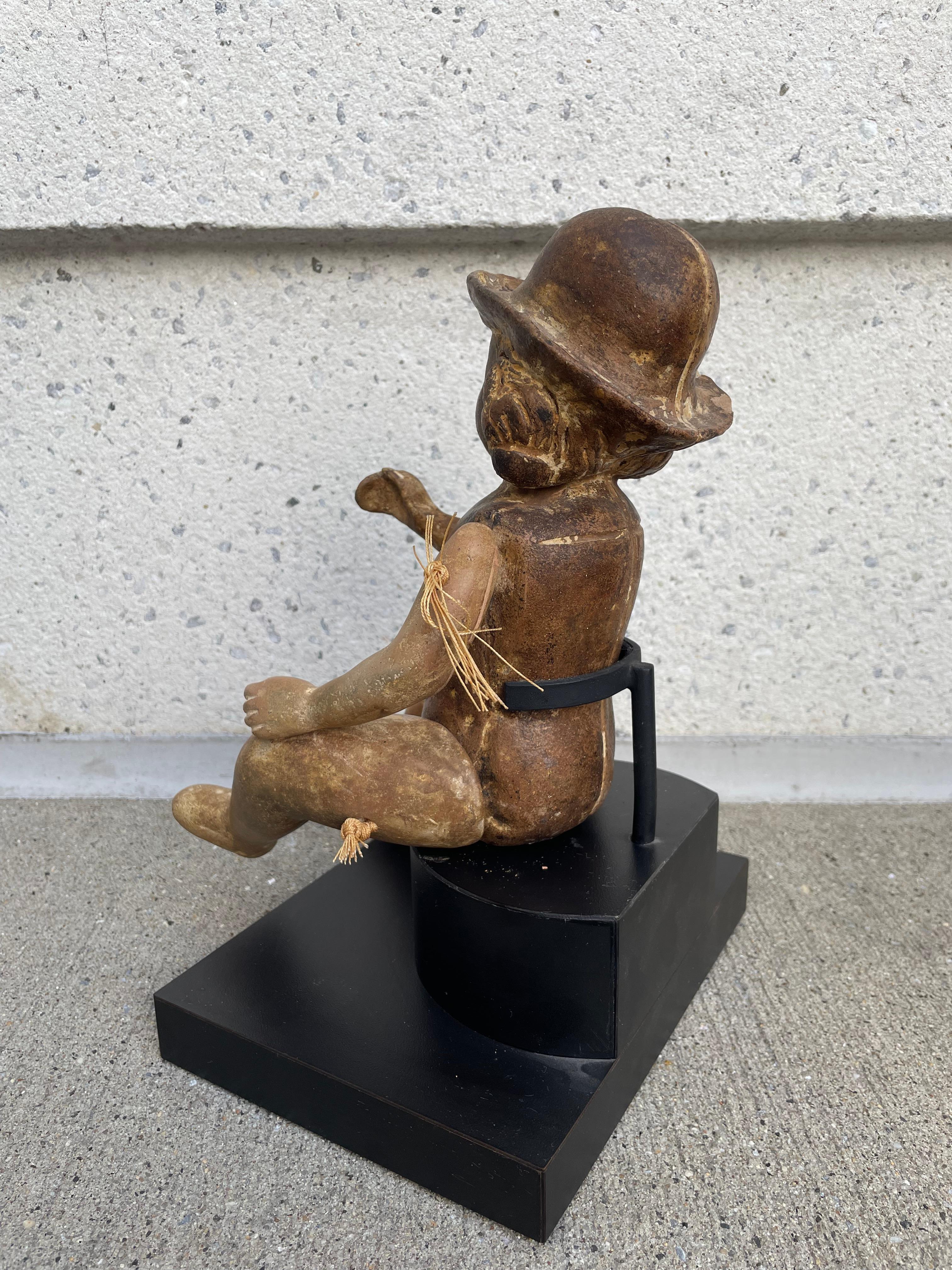 Terracotta Articulated Doll Santos Figure Wearing a Bowler Hat For Sale 1