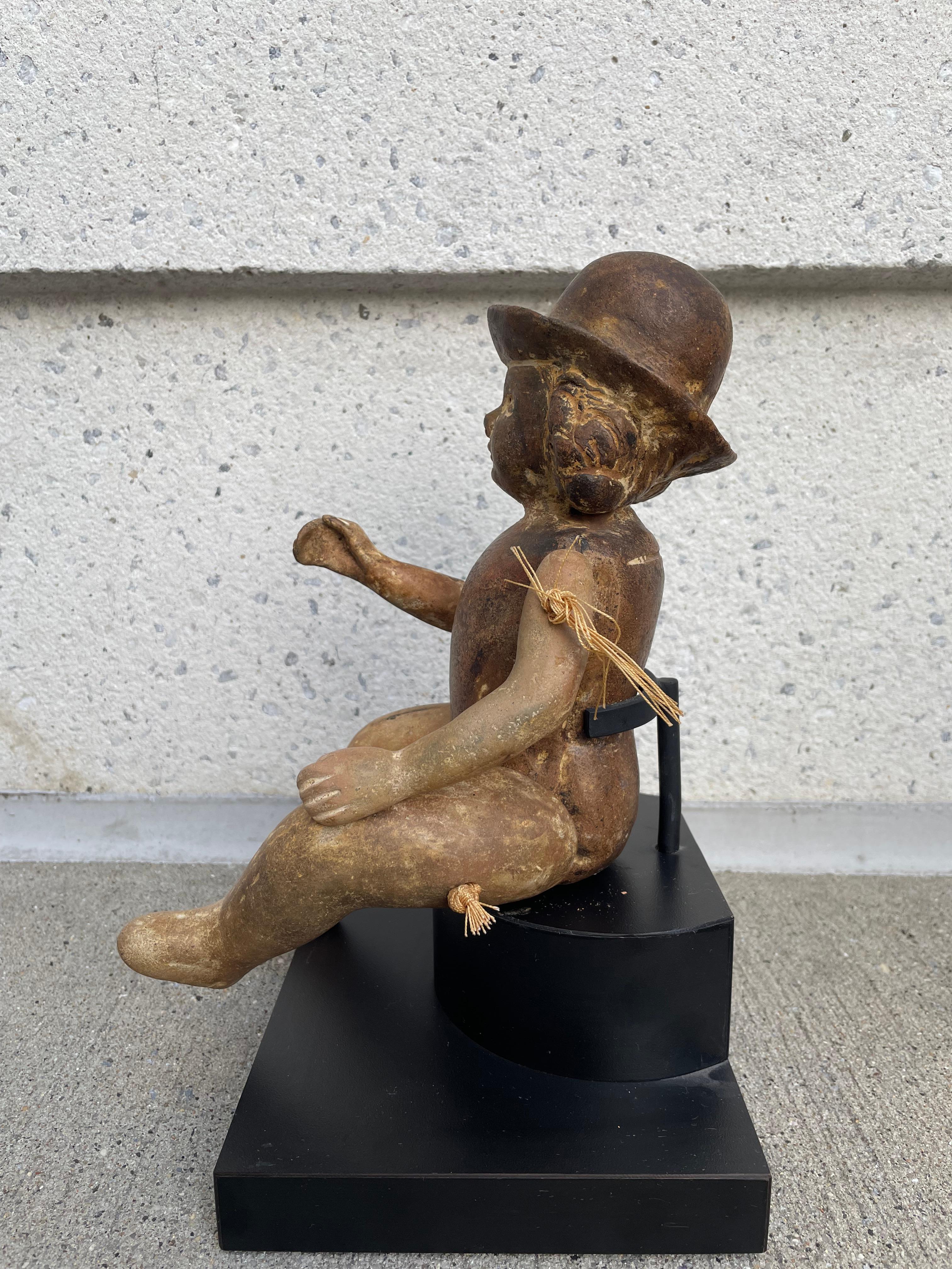 Terracotta Articulated Doll Santos Figure Wearing a Bowler Hat For Sale 2