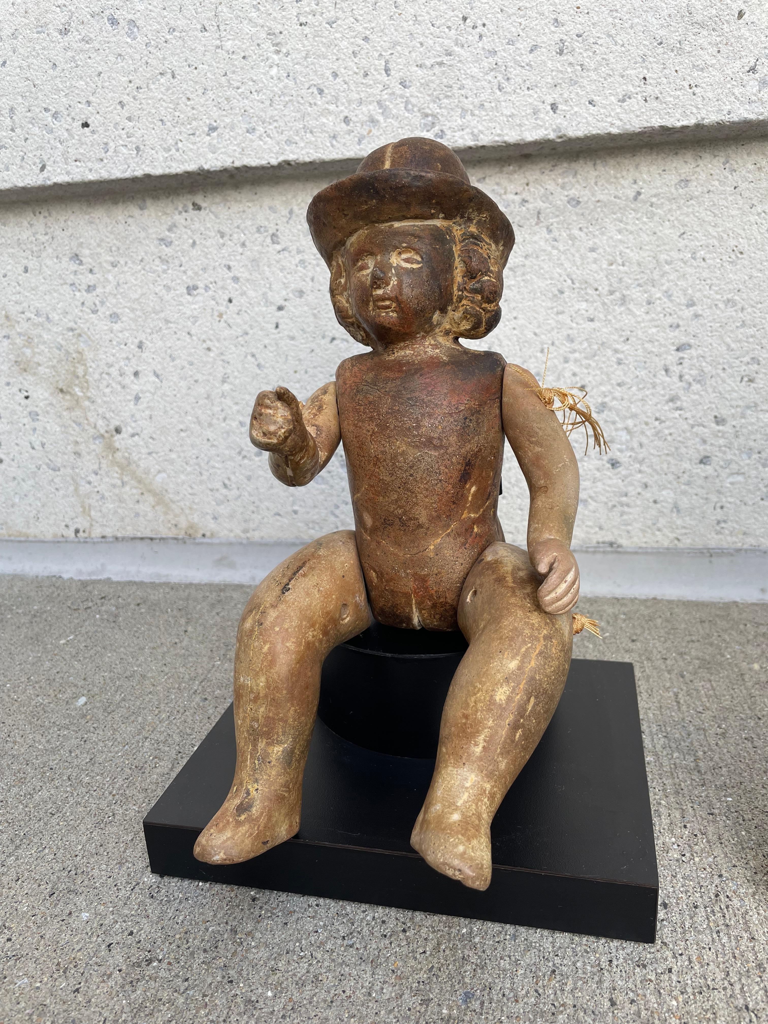 Cast Terracotta Articulated Doll Santos Figure Wearing a Bowler Hat For Sale