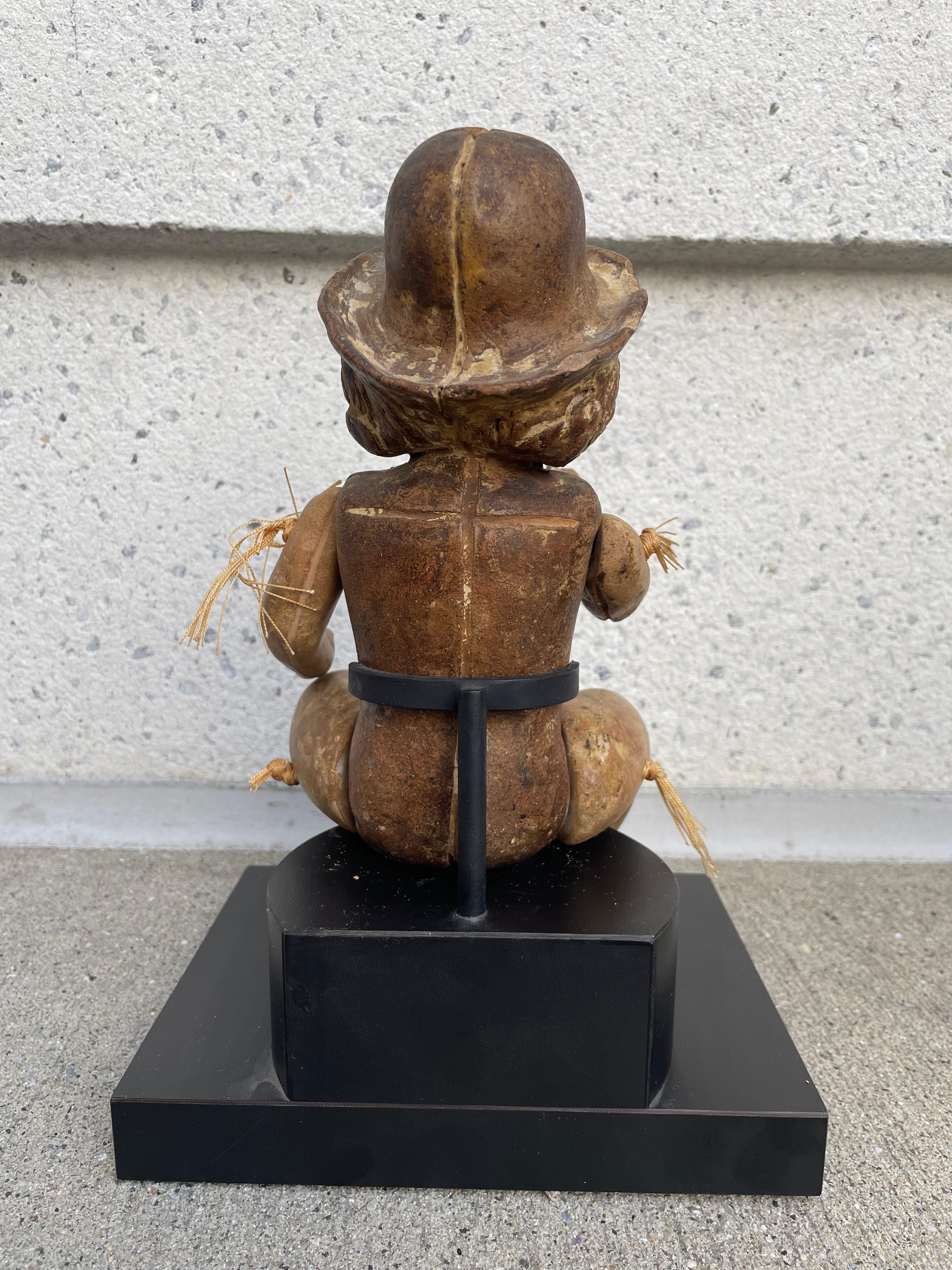 20th Century Terracotta Articulated Doll Santos Figure Wearing a Bowler Hat For Sale