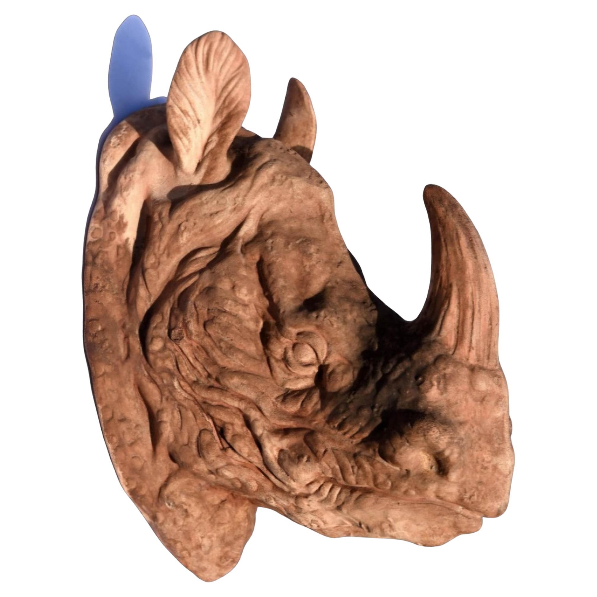 TERRACOTTA RHINO HEAD TROPHy
