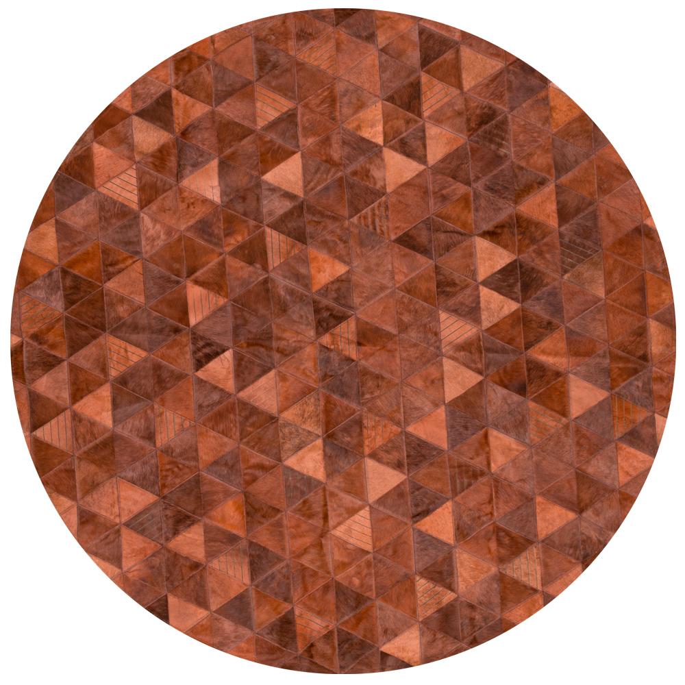 Machine-Made Terracotta Round Trilogia Customizable Cowhide Rug Medium For Sale