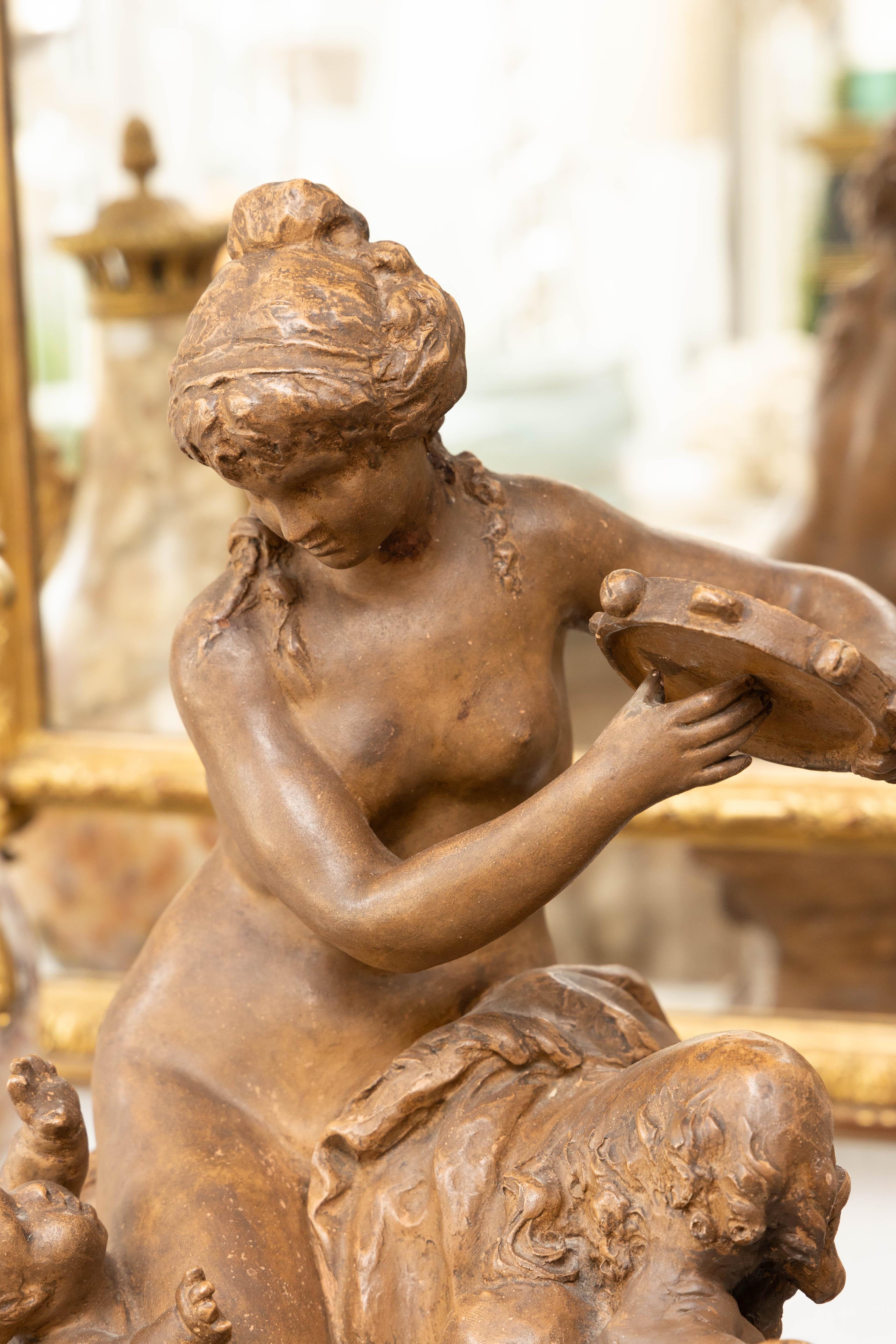 Glazed Terracotta Sculpture apres Clodion For Sale