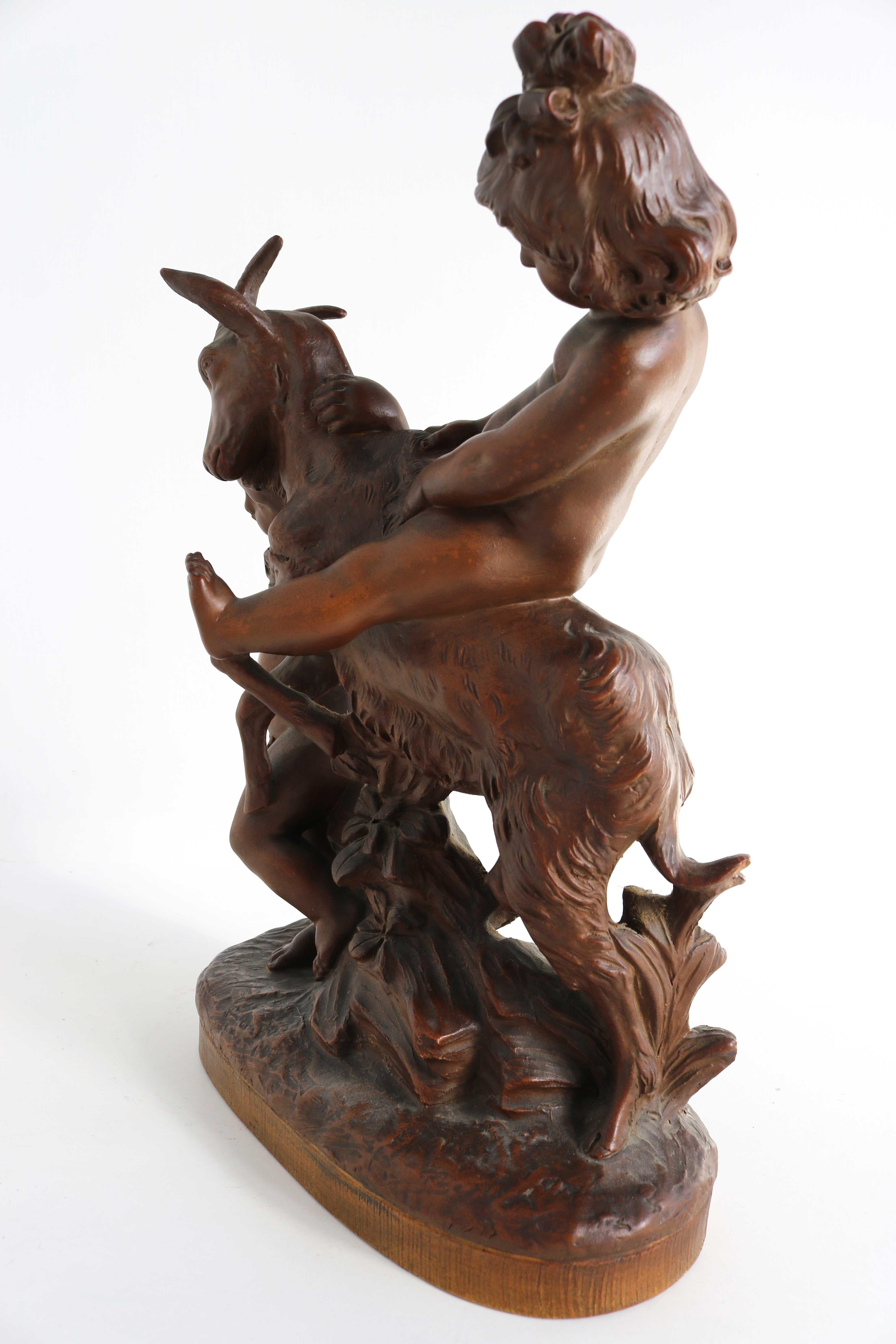 Terracotta Sculpture Boy & Girl Playing with Goat After Pietro Balestra, 1900s For Sale 2