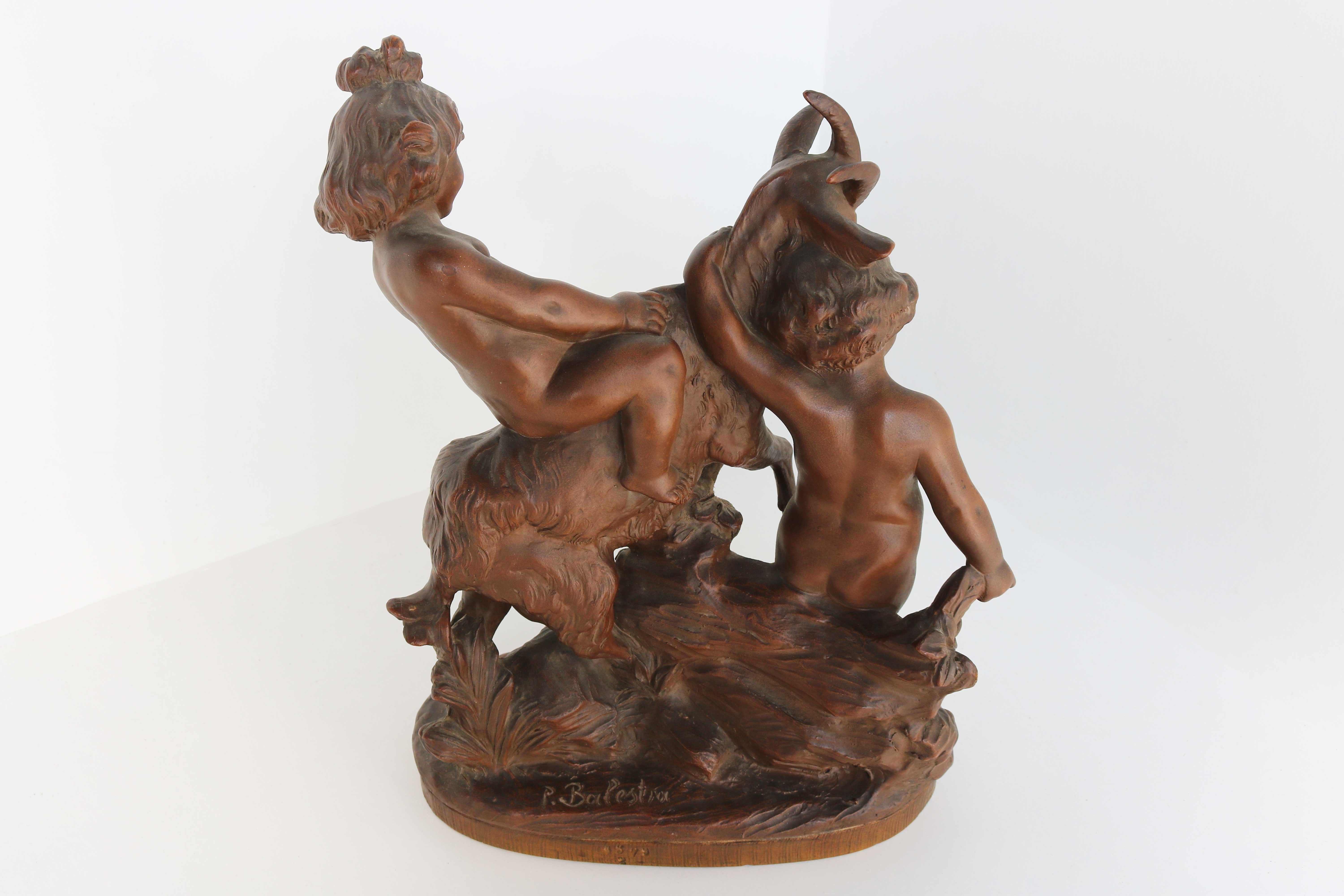 Terracotta Sculpture Boy & Girl Playing with Goat After Pietro Balestra, 1900s For Sale 3