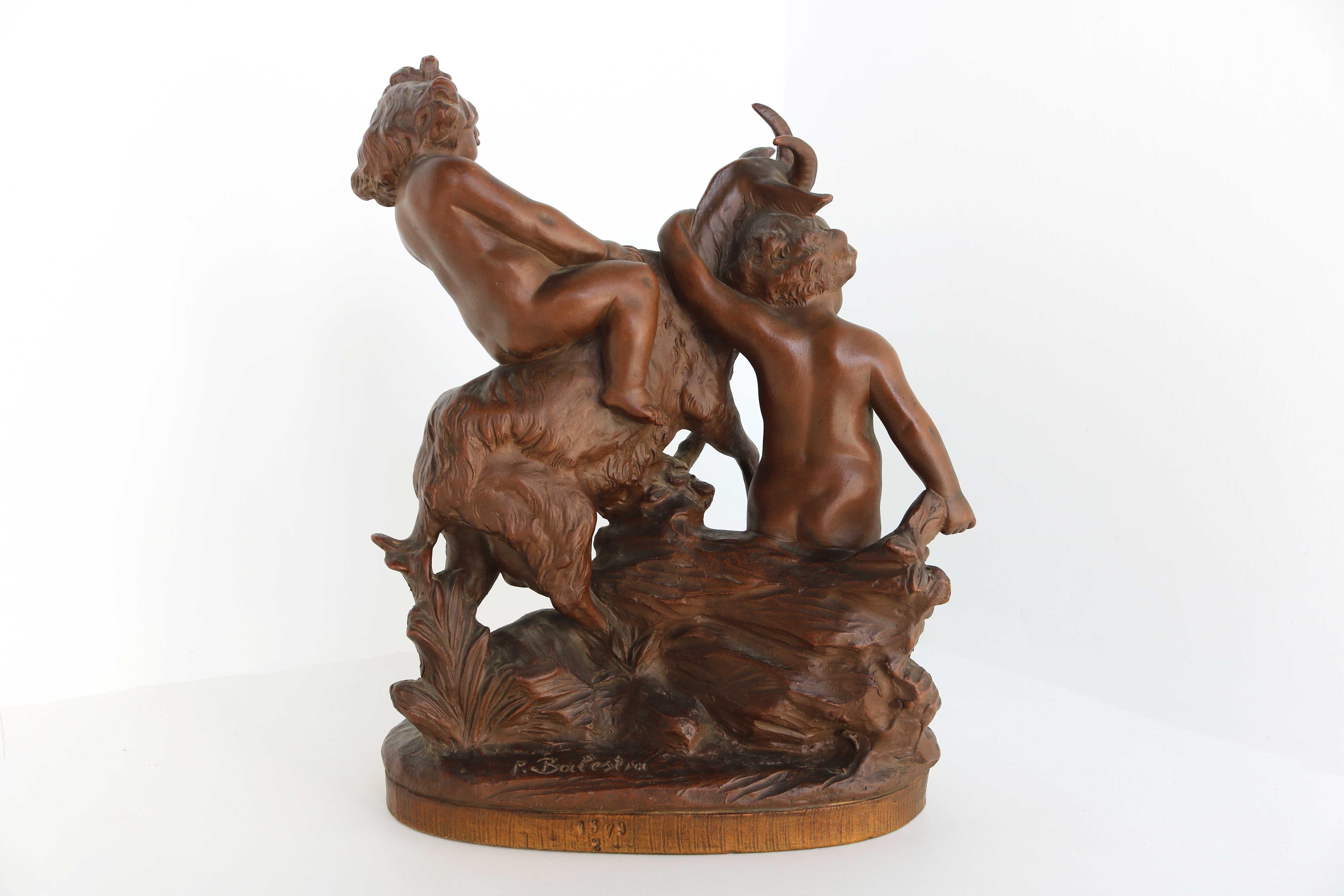 Terracotta Sculpture Boy & Girl Playing with Goat After Pietro Balestra, 1900s For Sale 5