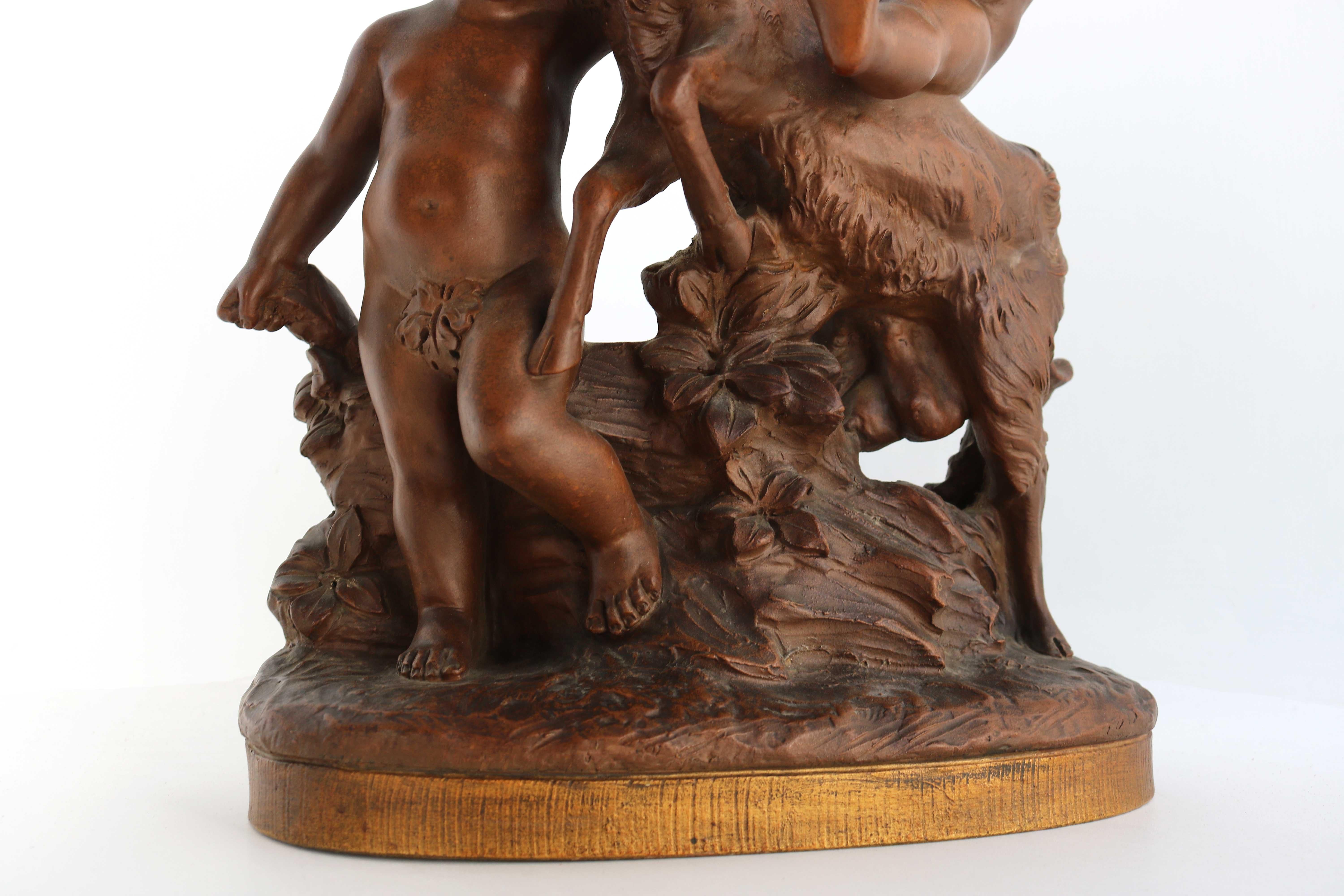 French Terracotta Sculpture Boy & Girl Playing with Goat After Pietro Balestra, 1900s For Sale
