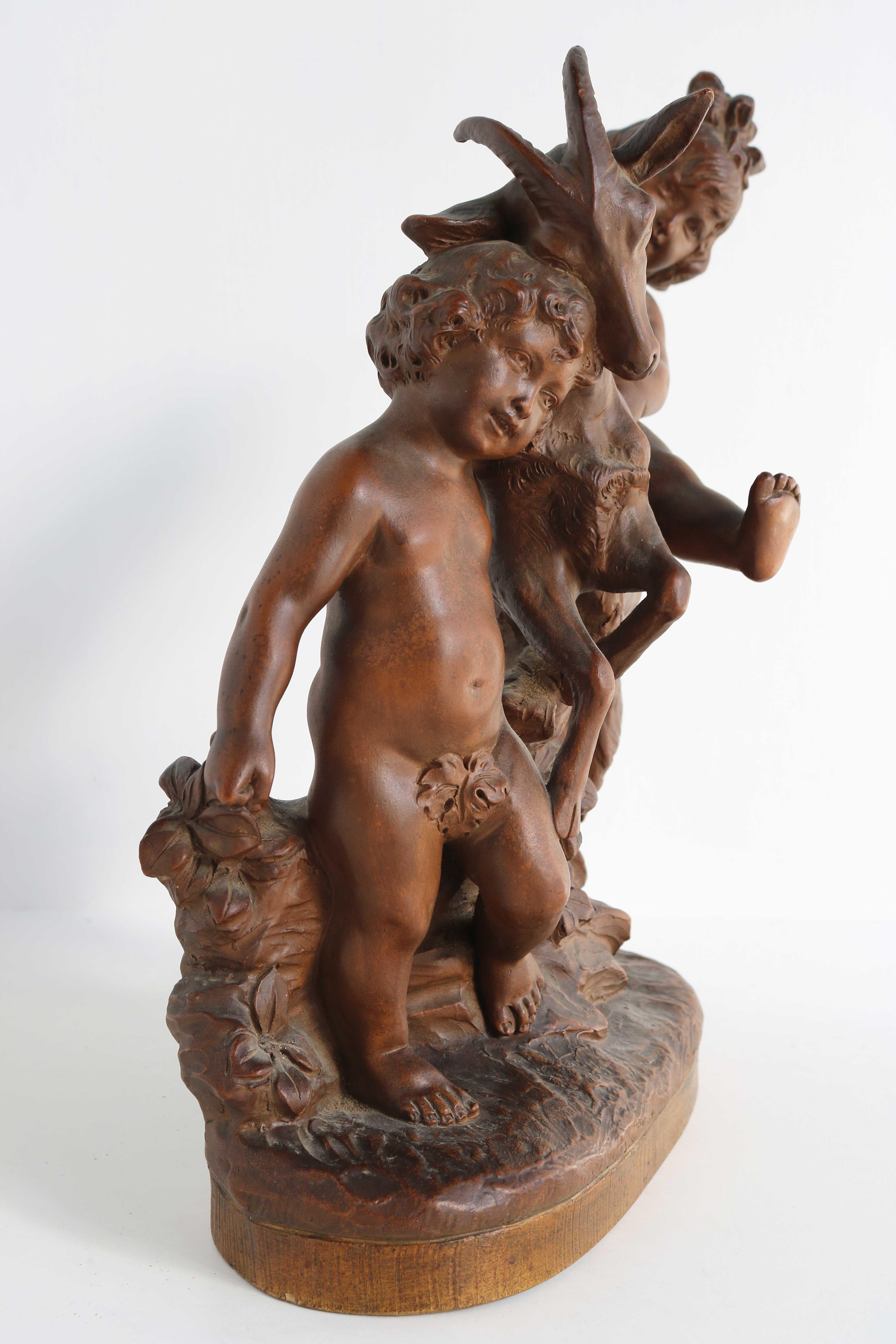 Terracotta Sculpture Boy & Girl Playing with Goat After Pietro Balestra, 1900s In Good Condition For Sale In Ijzendijke, NL