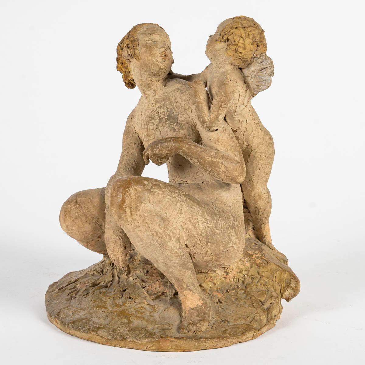 Art Deco Terracotta Sculpture by Arry Bitter, Love and Cupid. For Sale