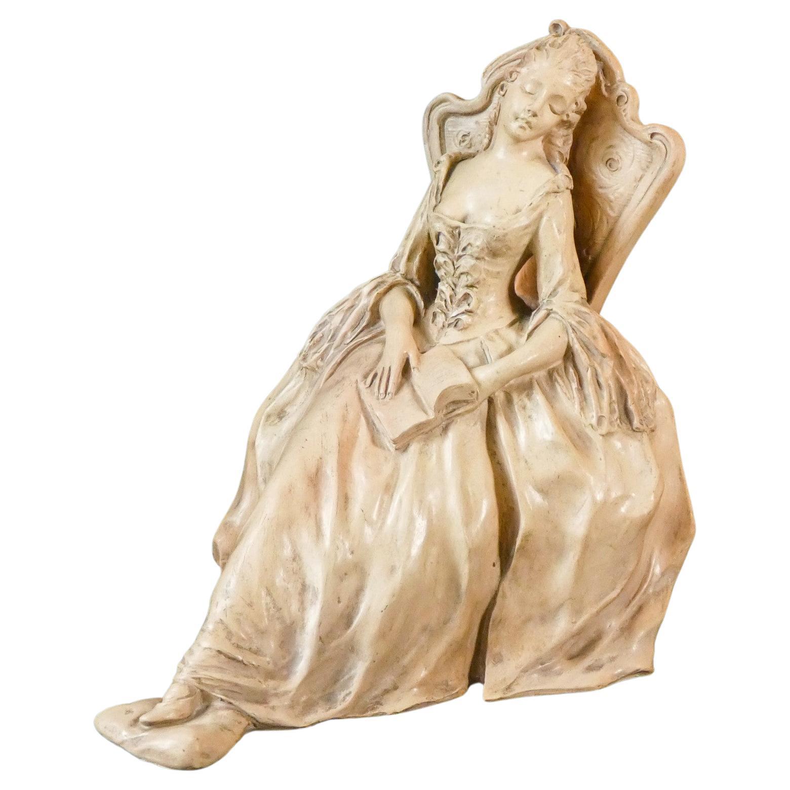 Escultura de terracota de Arturo Pannunzio, Dama dormida, Italia, 1940