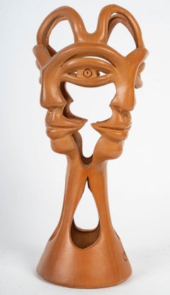 Terracotta Sculpture by Jean Marais, the 3 Faces, 1970.