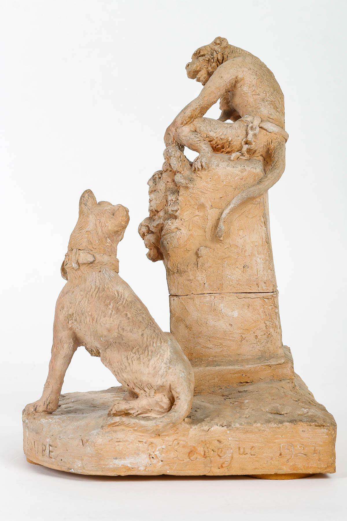 Terrakotta-Skulptur von Paul Adolphe Lebègue, Anfang des 20. Jahrhunderts. im Angebot 1