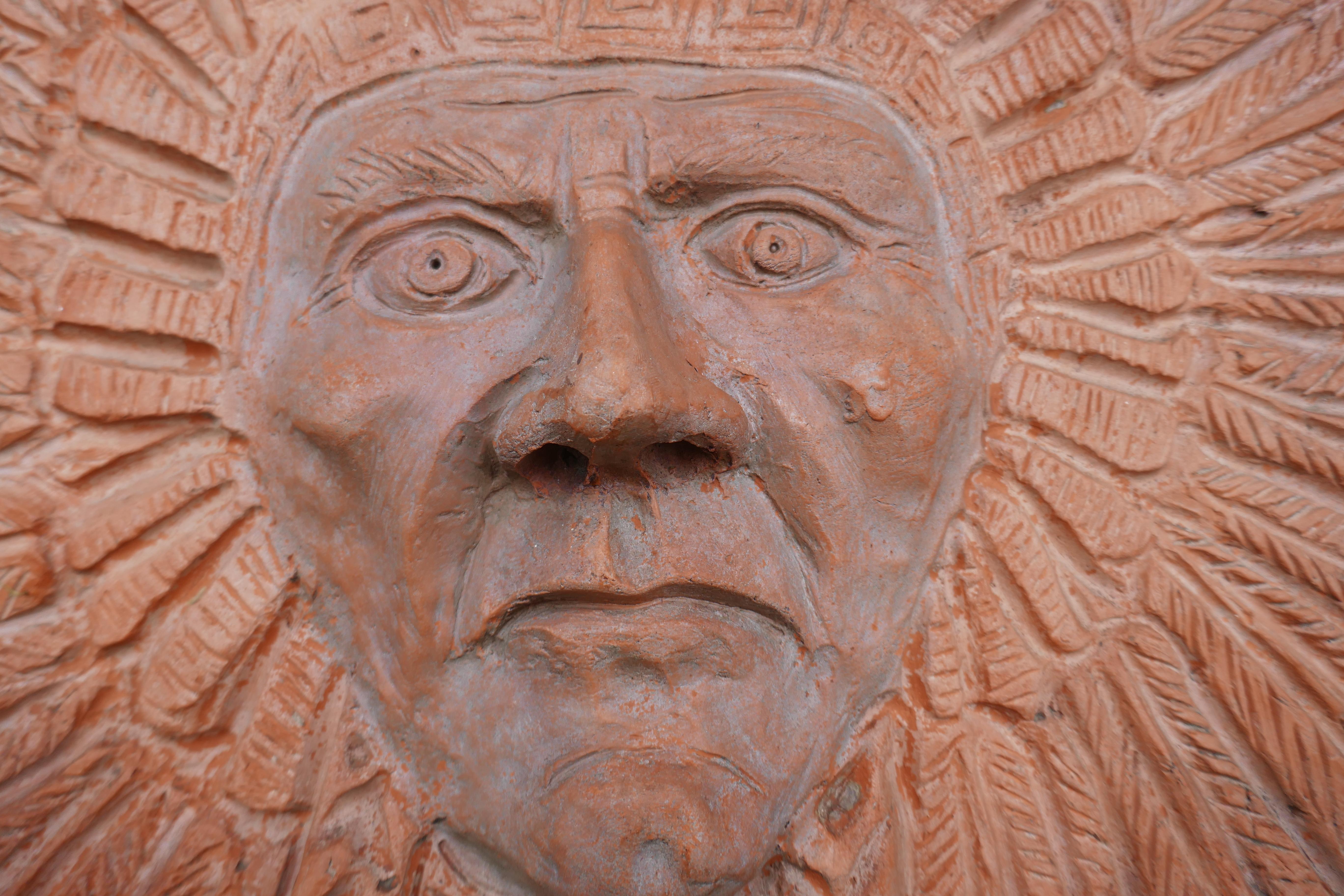 Terracotta sculpture by Roberto Cossellu - Sitting Bull? Indian For Sale 6