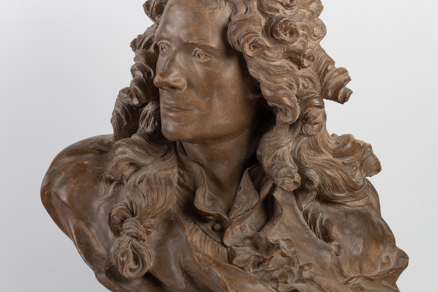 Baroque Terracotta Sculpture by Voltaire, Signed Caffieri