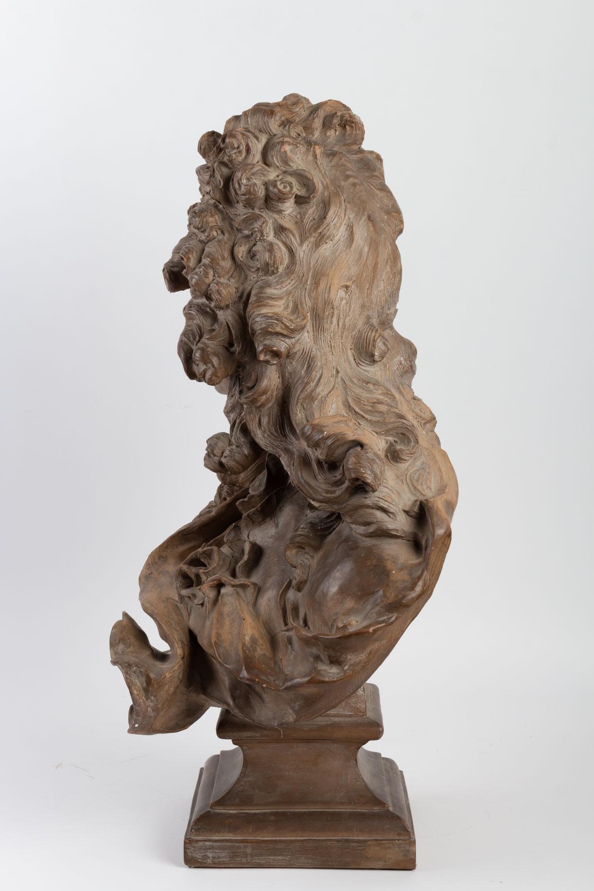 Terracotta Sculpture by Voltaire, Signed Caffieri In Good Condition In Saint-Ouen, FR