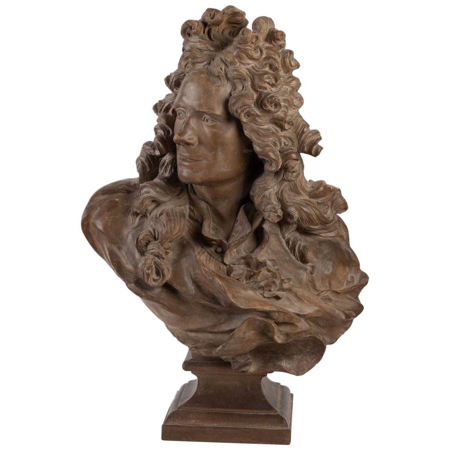 Terracotta Sculpture by Voltaire, Signed Caffieri