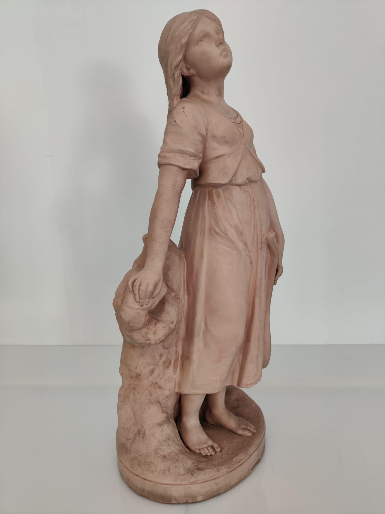 Terracotta sculpture girl with a mandolin attributed to Vallmitjana For Sale 9