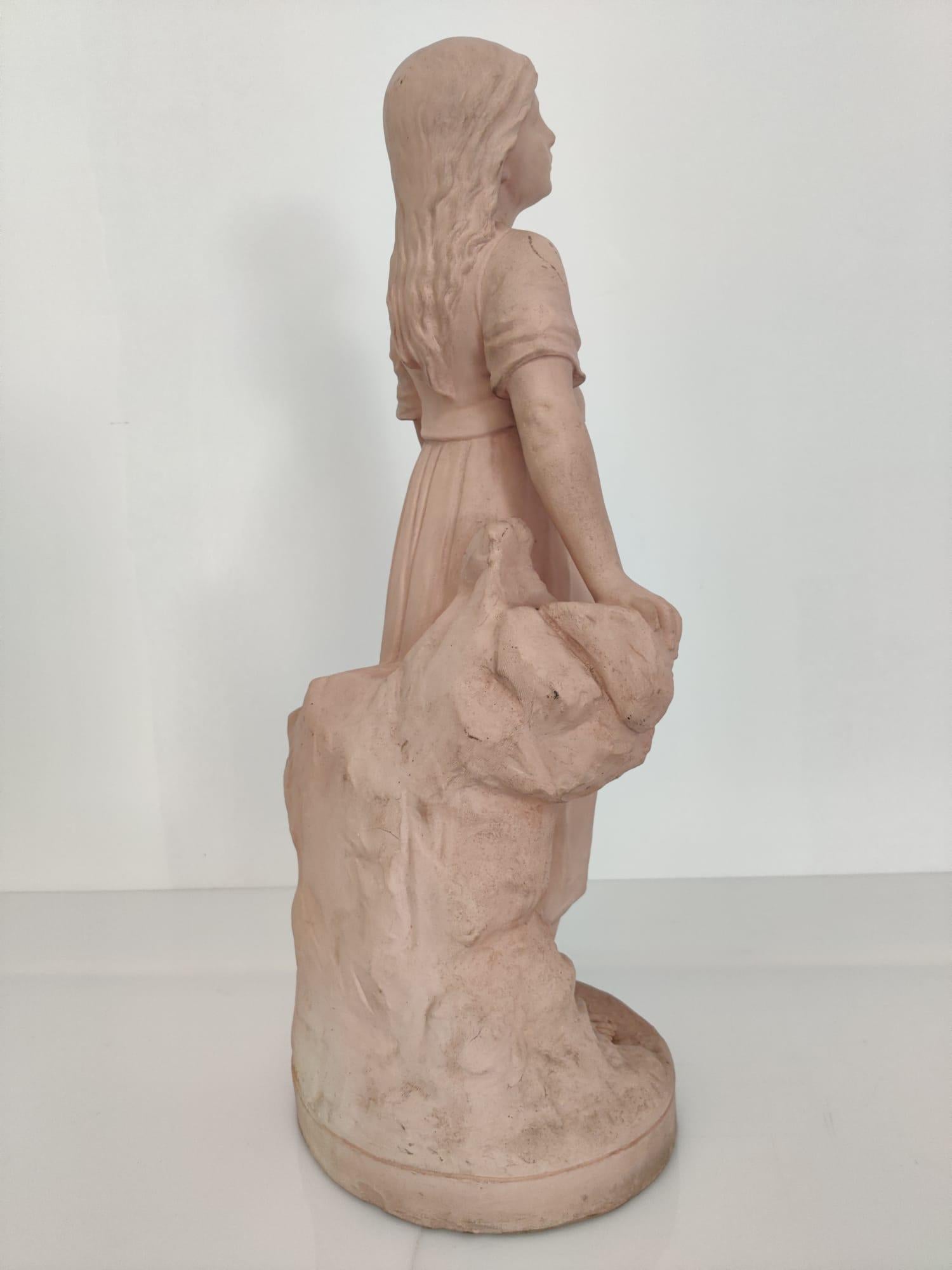 Terracotta sculpture girl with a mandolin attributed to Vallmitjana For Sale 10