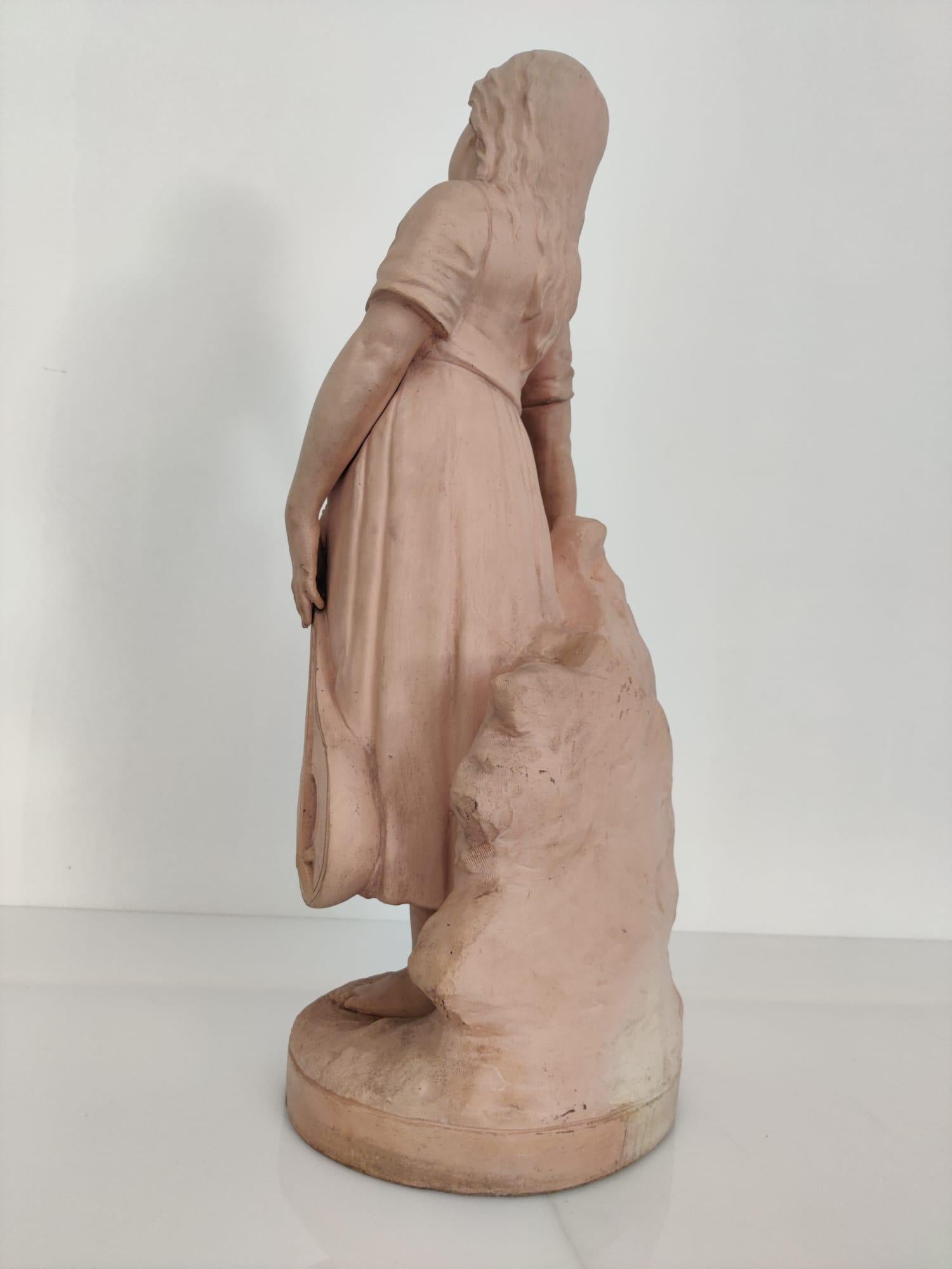 Terracotta sculpture girl with a mandolin attributed to Vallmitjana For Sale 1