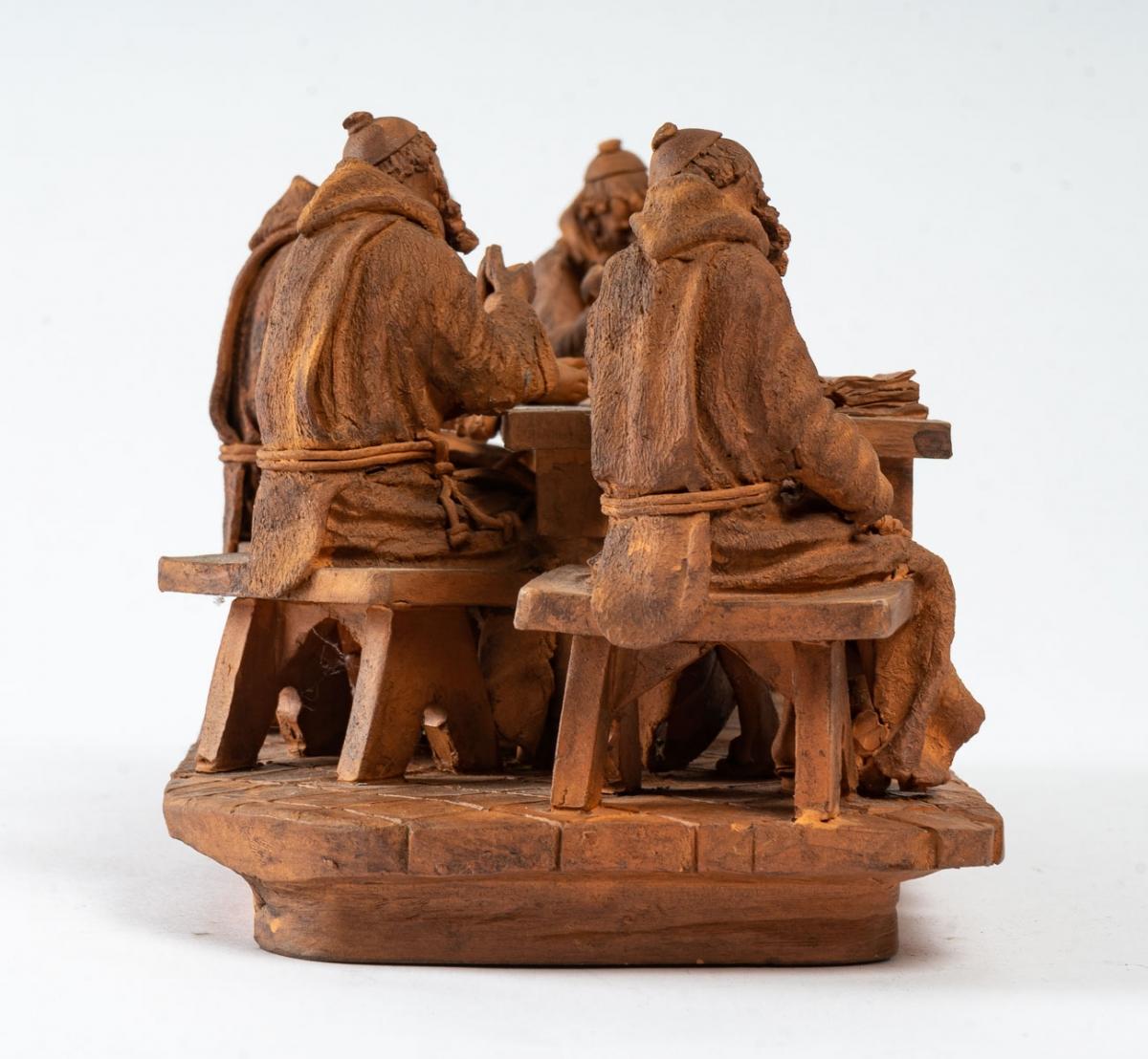 Terracotta sculpture - grasso - Circa : 1950-1960

Magnificent group of sculptures in fine terracotta, representing 5 Franciscan friars in a reading room. They are debating together. 

This work was made by the ceramist grasso, in the province