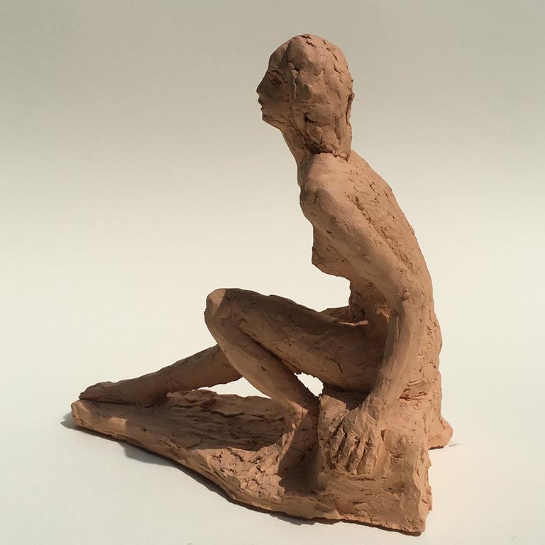 American Terracotta Sculpture of a Nude Woman Reclining 20th Century Signed For Sale