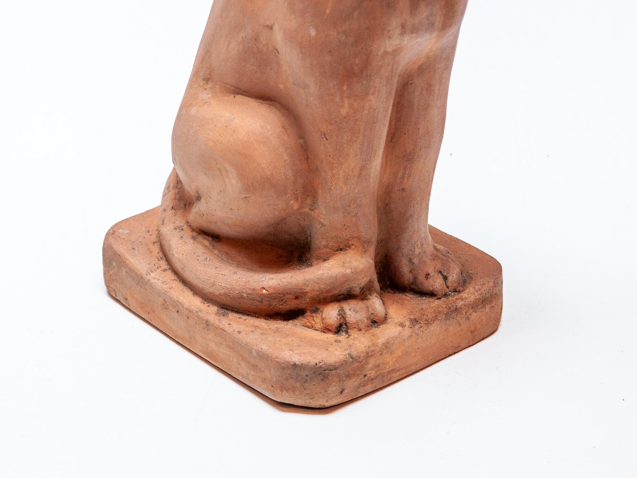 Ceramic Terracotta Sculpture of a Sitting Cat For Sale